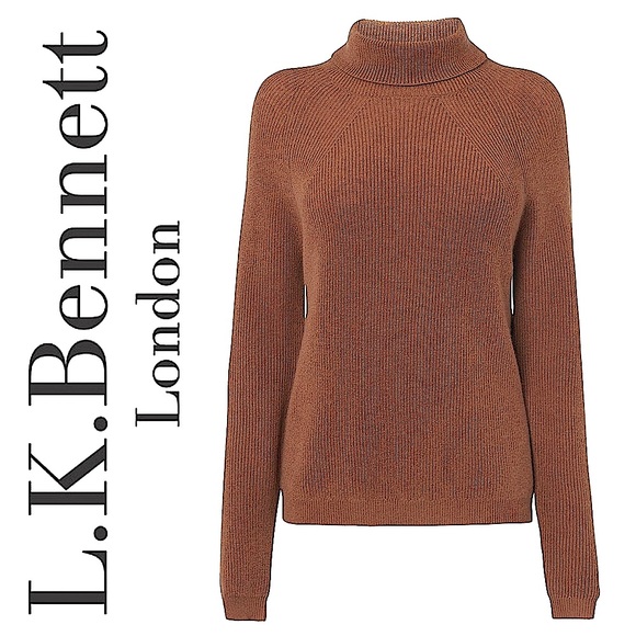 LK Bennett Lulumay Camel Tan Turtleneck Wool Cashmere Jumper Ribbed Sweater XS - Picture 2 of 16